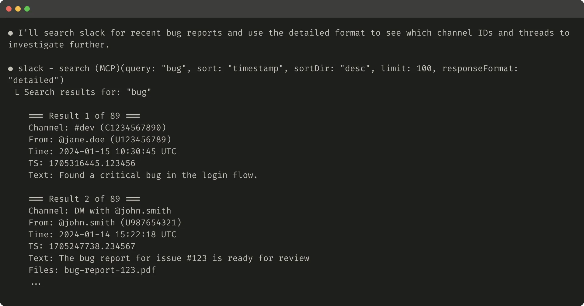 Detailed tool response