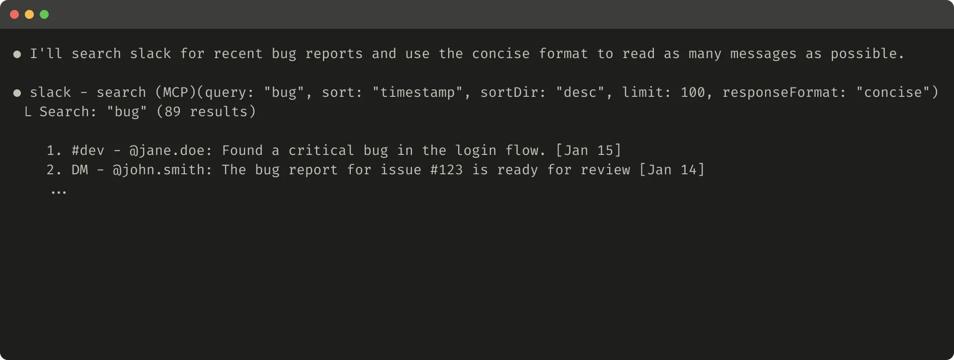 Concise tool response