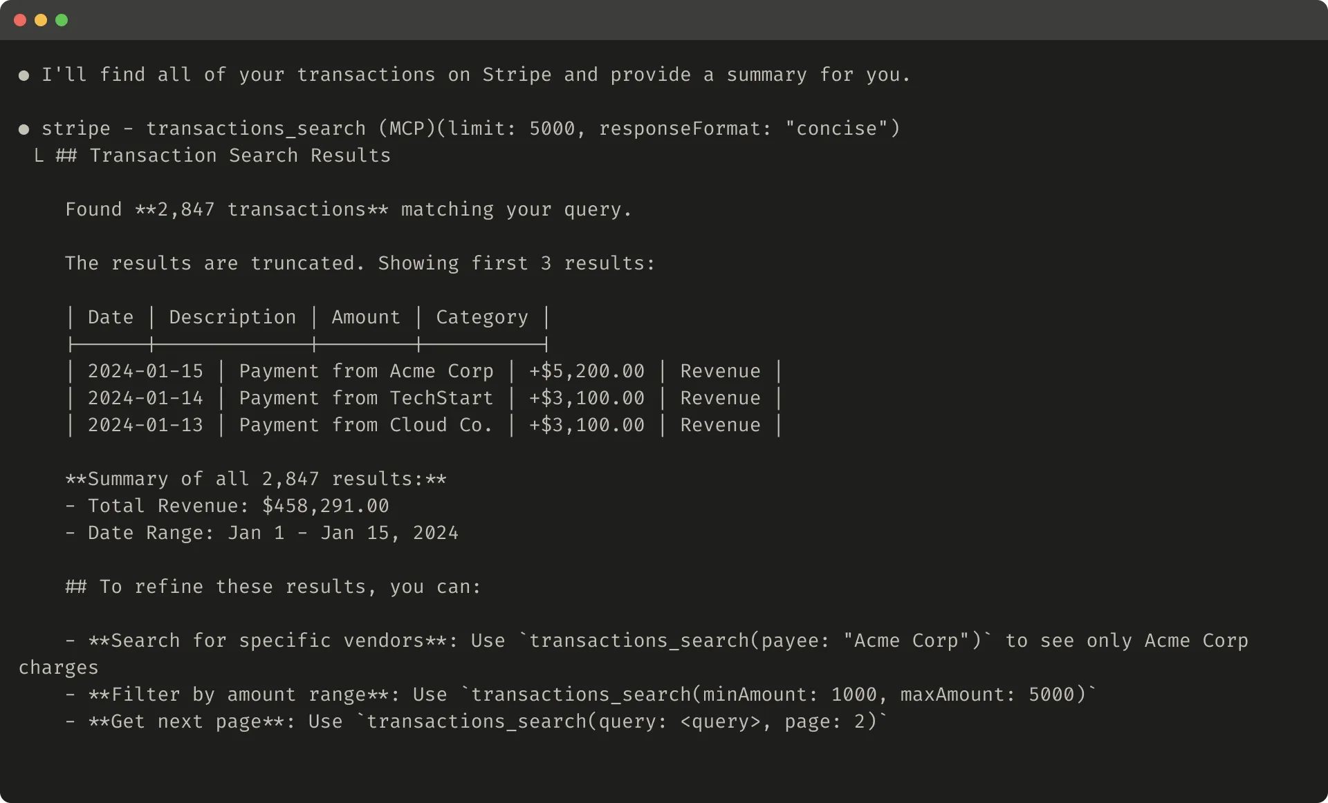 Truncated tool response