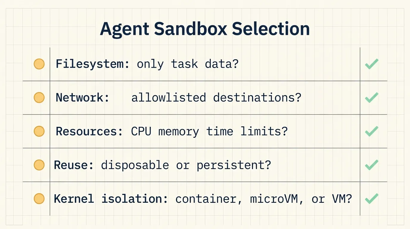 Agent sandbox selection checklist